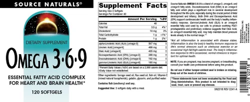 Miniatura 4 de Source Naturals Omega 3-6-9, Complejo de ácidos grasos esenciales para la salud cardíaca y cerebral* - 120 cápsulas blandas