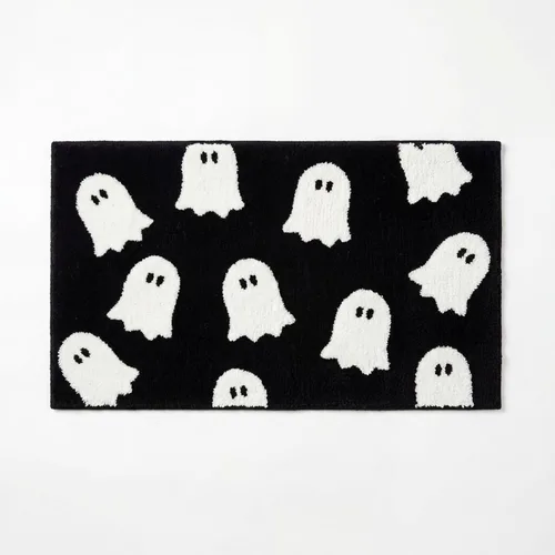 Tapete de baño de fantasma negro, tapete de baño suave de Halloween, antideslizante, lindo fantasma espeluznante, decoración de baño, alfombra de