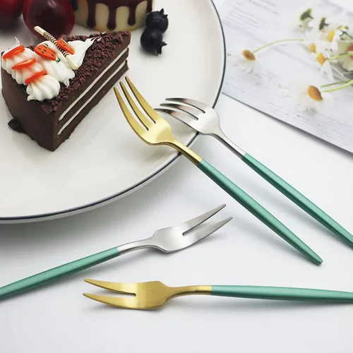 Miniatura 8 de JASHII Matte Modern - Juego de cubiertos de acero inoxidable 304 con mango redondo verde, juego completo de lujo que incluye cuchillo