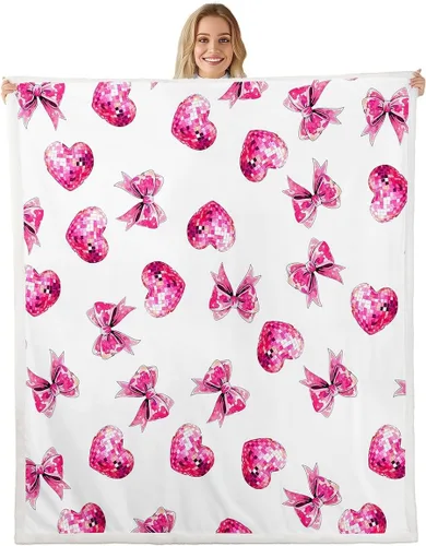 Miniatura 21 de Manta de vellón de ballet para niña, manta de ensueño con lazo rosa de princesa bailarina para sofá de adultos, manta suave kawaii a rayas círculos