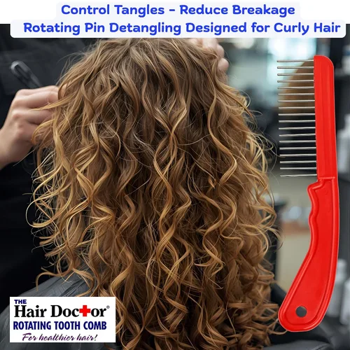 Miniatura 6 de The Hair Doctor - Peine de pelo extra largo de 1 1/4 pulgadas con dientes giratorios suaves y sedosos para evitar daños en el cabello (rojo hermoso)