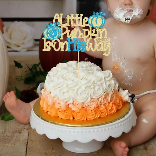 Miniatura 7 de Gyufise 1 pieza de decoración de pastel de calabaza con purpurina con purpurina para decoración de pastel de calabaza para otoño, baby shower