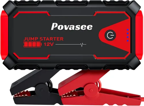 Povasee Arrancador de arranque de coche de 5000 A, modelo A30 de 12 V, caja de salto para batería de coche de hasta 10 L de gasolina o 8L de motor