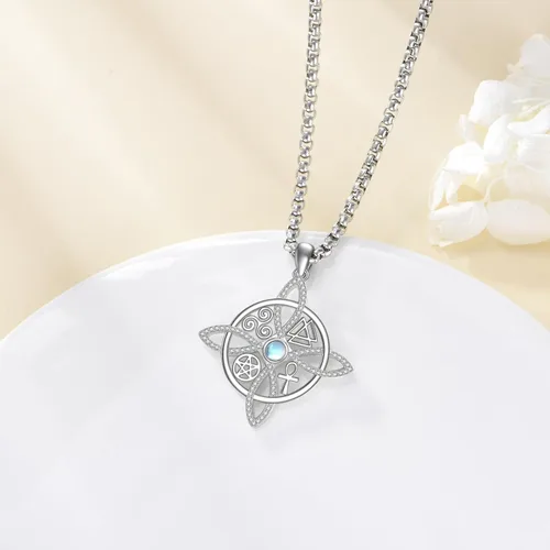Miniatura 55 de YAFEINI Collar con dije de nudo de bruja de plata de ley, amuleto de bruja de cruz celta, regalo para mujer