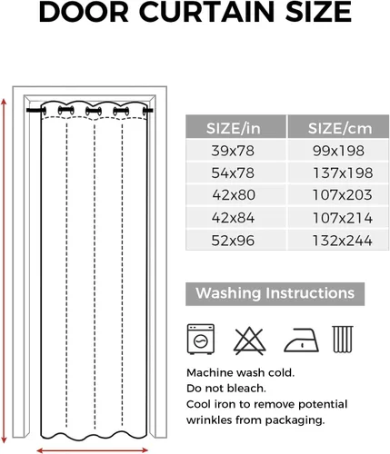 Miniatura 7 de BEMIGO Cortinas de puerta 100% opacas, molino de viento rústico, insonorizadas, aislamiento térmico, cortinas y cortinas para puerta temporal