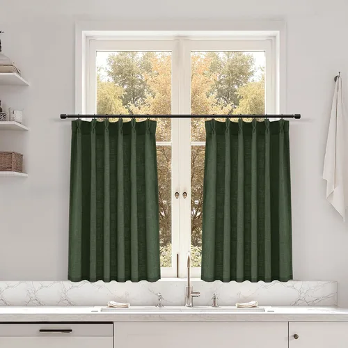 Miniatura 145 de Juego de 2 paneles de cortinas de ventana de cocina beige de 24 pulgadas de largo, con textura de lino, plisadas, filtrantes de luz, semi pequeñas