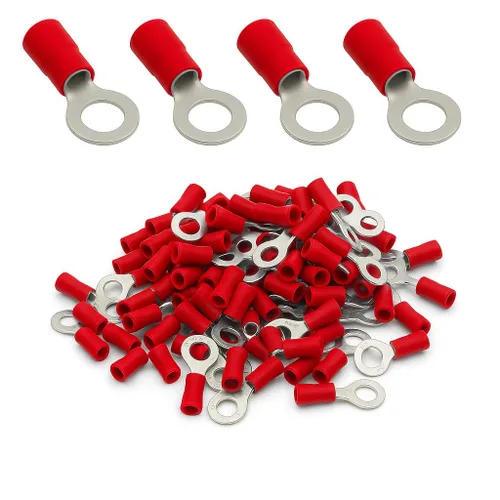 Miniatura 8 de ANGSTROM Terminales de anillo de perno #6, conectores de crimpado eléctricos aislados, 100 piezas (22-16ga rojo)