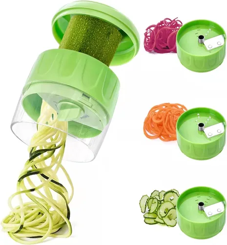 Cortador espiralizador de verduras 3 en 1, máquina ajustable de fideos de zanahoria y calabacín, cortador en espiral de pepino, herramienta de Verde