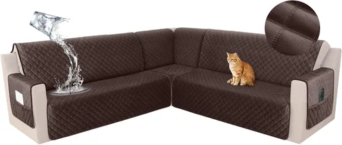 Miniatura 22 de HDCAXKJ Funda seccional de esquina impermeable para sofá de terciopelo en forma de L, fundas para sofá para mascotas, perros, suaves, resistentes
