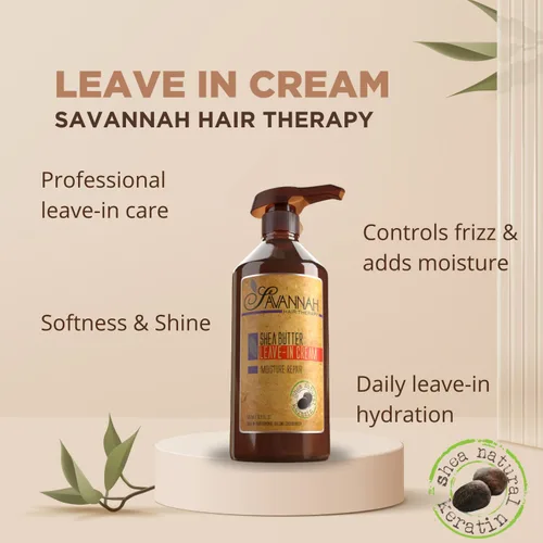 Miniatura 4 de Savannah Hair Therapy Acondicionador en crema sin enjuague para cabello seco dañado y teñido con manteca de karité, queratina y proteína de seda