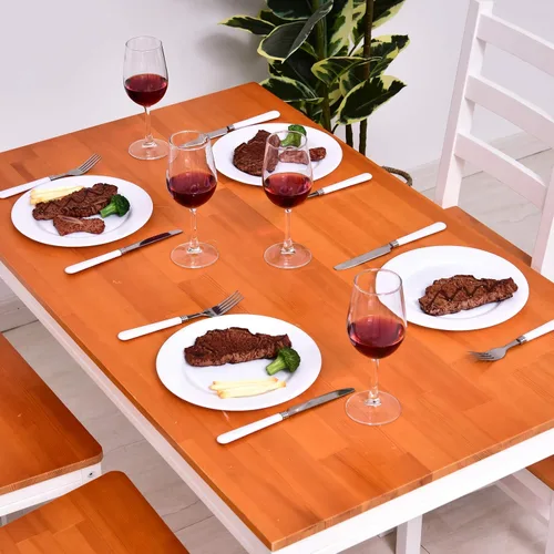 Miniatura 4 de HOMCOM Juego de mesa de comedor para 4, 5 piezas, mesa de cocina moderna y sillas, juego de comedor de madera para espacios pequeños, rincón