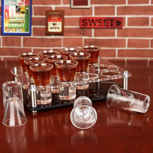 Miniatura 4 de D&Z Vasos de chupito de 1 onza con soporte, juego de 12 vasos de chupito de base pesada, fácil de transportar sin derrames, recipientes para beber