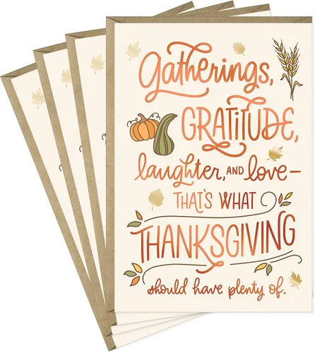 Hallmark Tarjetas de Acción de Gracias (4 tarjetas con sobres, diseño único) Reuniones y gratitud