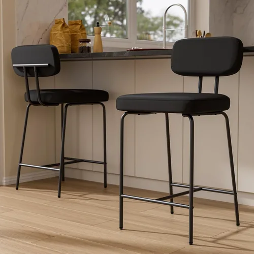 Miniatura 12 de GXJ - Juego de 3 taburetes de bar, taburetes de cocina con respaldos y patas de metal, taburetes de 26 pulgadas para altura de mostrador, tela