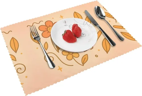 Miniatura 15 de Juego de 4 manteles individuales rectangulares, resistentes al calor, 4 manteles individuales impresos para cocina y comedor Caramelo 4