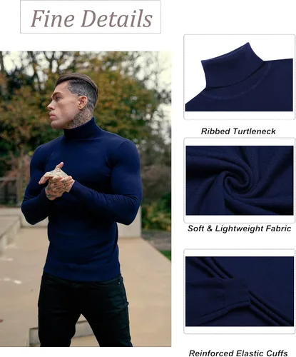 Miniatura 2 de KINGBEGA Suéteres de cuello alto para hombre, ajuste delgado, básicos, térmicos, casuales, de manga larga