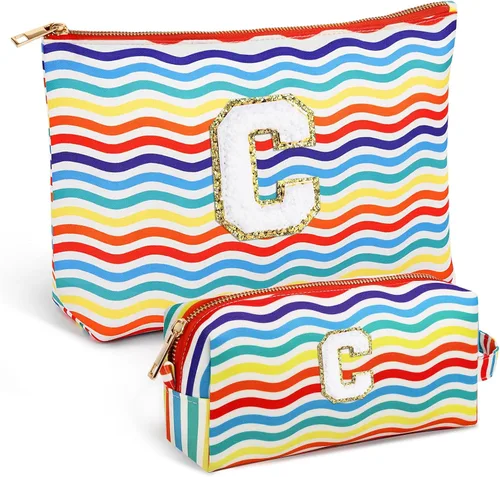Miniatura 48 de Bolsa de viaje de maquillaje con monograma de 2 piezas para regalos de niñas adolescentes, bolsa de cosméticos para niñas, bolsa de aseo de viaje