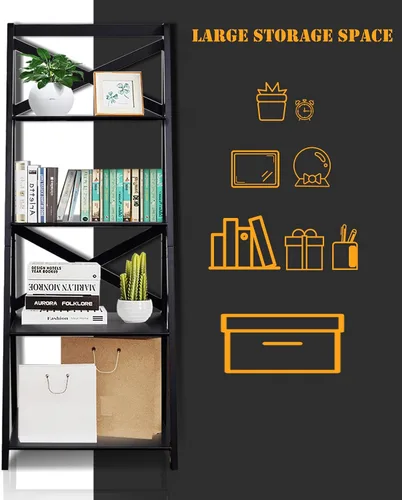 Miniatura 4 de Estantería de escalera de 4 niveles, estante de exhibición de plantas inclinadas, estantería moderna de madera para decoración de madera, estantes