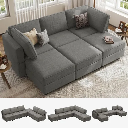 Miniatura 22 de Belffin - Sofá seccional modular con cama oculta, sofá seccional convertible para sala de estar. Sofá color gris claro