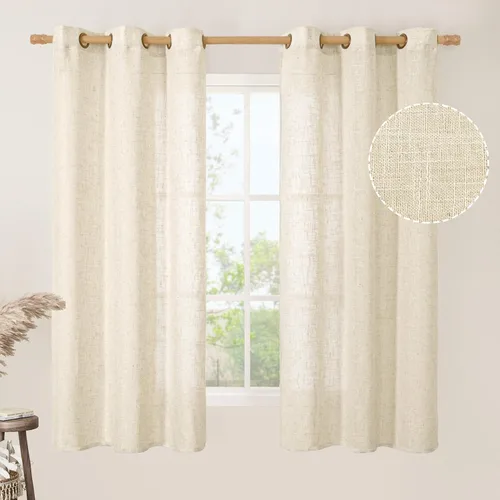 Miniatura 56 de LAMIT Cortinas de lino sintético para dormitorio, paneles filtrantes de luz, cortinas de lino con protección de privacidad con ojales para ventanas