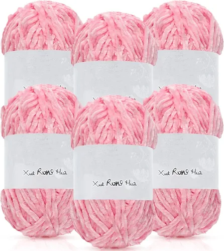 Miniatura 13 de Amylove 6 rollos de hilo de felpilla de terciopelo suave para ganchillo de 1182 yardas, manta de poliéster, hilo grueso mullido para tejer y hacer