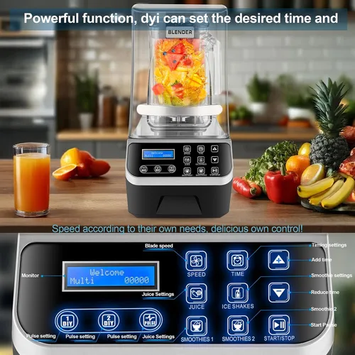 Miniatura 6 de Licuadora Comercial WaterElfo 2200W 2.1QT 68OZ Licuadora Silenciosa Motores Sin Escobillas Licuadoras Comerciales para Batidos, Bebidas Congeladas