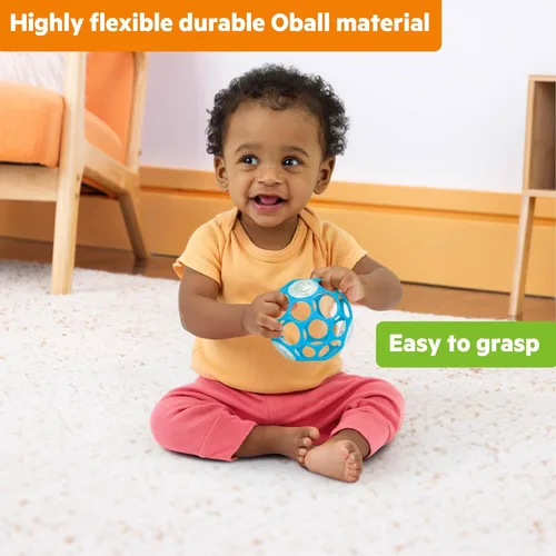 Miniatura 3 de Bright Starts Oball Sonajero de fácil agarre sin BPA para bebé en azul, edad recién nacido y más, 10 cm