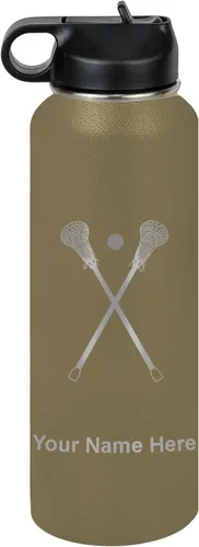 Miniatura 68 de LaserGram Botella de agua personalizada, palitos de lacrosse, acero inoxidable de doble pared aislada al vacío con popote superior, regalo grabado