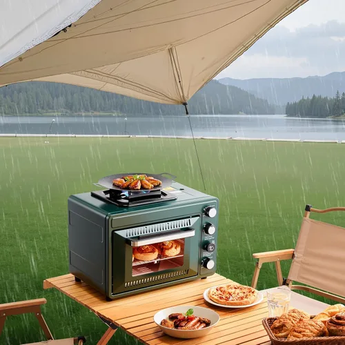 Miniatura 8 de VEVOR Horno de Acampada al Aire Libre, Combo de Estufa de Gas Portátil de 2 en 1, Fuego Ajustable, Temporizador de 60 Minutos, a Prueba de Viento