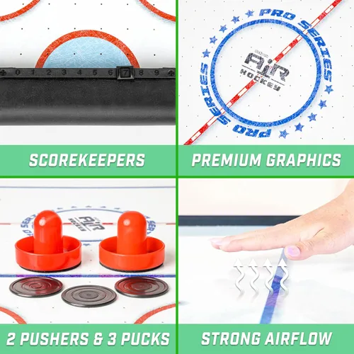 Miniatura 4 de GoSports Juego de hockey de aire de mesa de 30 pulgadas para niños, mesa de juego portátil, funciona con pilas, color negro