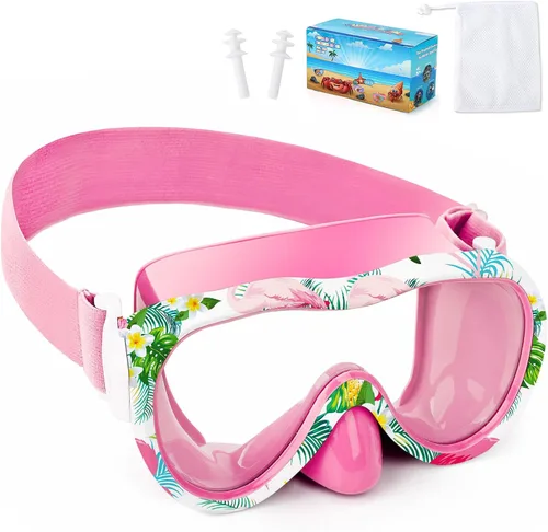 Miniatura 19 de Gafas de natación para niños con cubierta para la nariz, máscara de esnórquel panorámica de 180° con diseño antivaho y antifugas, correa de tela