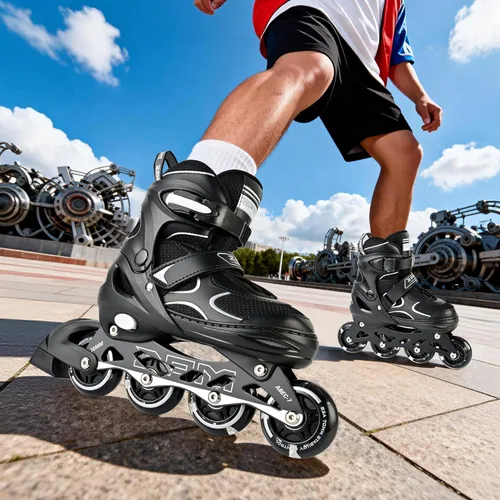 Miniatura 10 de 2PM SPORTS Patines en línea para niños y niñas, niños de 5 a 8 a 12 años, 4 a 6, 6 a 12 años, con ruedas iluminadas, cuchillas ajustables para Negro