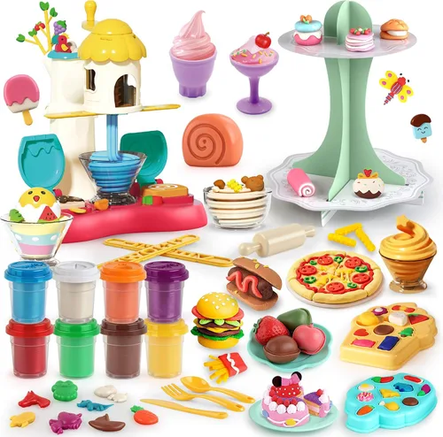 Miniatura 8 de Kaelinda 77 piezas 4 en 1 juegos de plastilina para niños de 2 a 4 a 8 años, kit de herramientas de accesorios de plastilina, helado, pastel