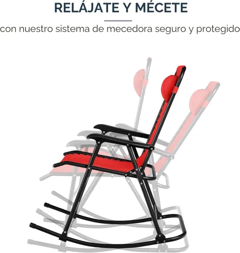 Miniatura 4 de Best Choice Products Silla mecedora plegable para exteriores, Silla de gravedad cero, Silla balancín para patio con reposacabezas, color rojo carmesí