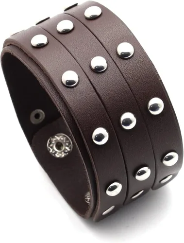 Miniatura 7 de Xusamss Pulsera de cuero ancho con remache de tres filas punk rock