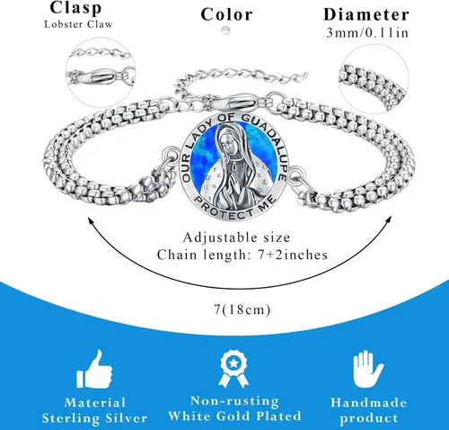 Miniatura 80 de Pulsera unisex de San Miguel/Cristóbal/Benedicto/Jude/José/Guadalupe/Ángel de la Guarda/Santa Muerte Pulsera de plata de ley 925 con cadena de doble