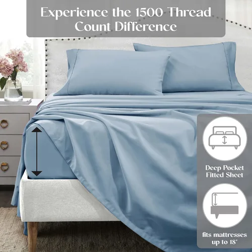 Miniatura 5 de Superior Juego de sábanas de algodón de 1400 a 1500 hilos, ropa de cama pesada para uso diario, decoración moderna, incluye 1 sábana bajera elástica