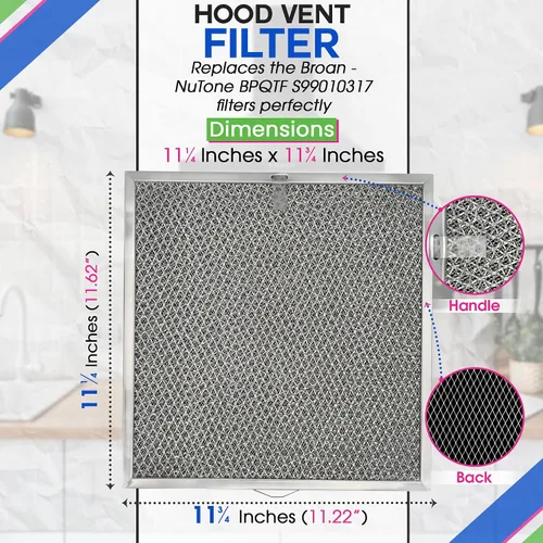 Miniatura 3 de Filtro de Ventilación para Campana de Estufa 11.6" x 11.2" BPQTF S99010317 Compatible con Filtro de Repuesto para Campana Broan para Sin Conductos