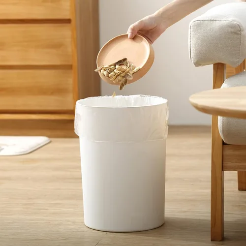 Miniatura 6 de Lyellfe Paquete de 6 cubos de basura pequeños, papelera redonda de plástico de 1.5 galones con asas, contenedor de basura blanco para espacio