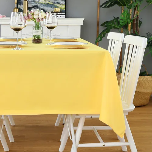 Miniatura 2 de FOLINS&HOME Mantel Rectangular Amarillo 60 x 84 Sin Arrugas Impermeable Manteles de Poliéster, A Prueba de Derrames Resistente y Lavable Cubierta