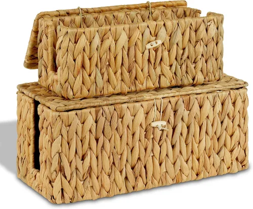 Miniatura 9 de efluky Paquete de 2 fundas para cables de suelo de jacinto de agua con tapa, caja de gestión de cables tejida a mano, 2 ranuras abiertas