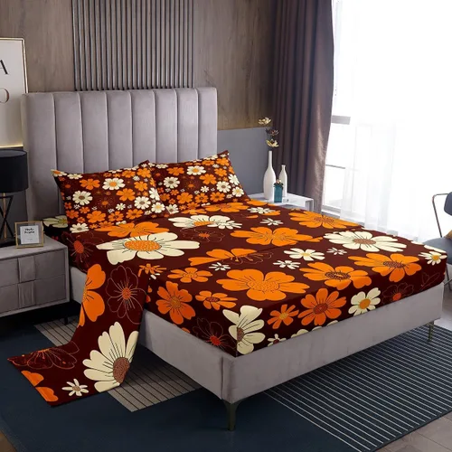 Juego de sábanas para niños de los años 70 con diseño de flores Groovy Flowers, juego de ropa de cama hippie retro con 1 sábana encimera y 1 sábana