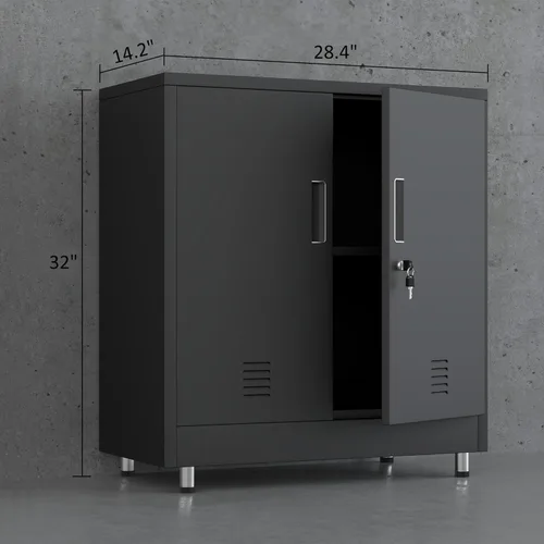 Miniatura 3 de JINGUR Armario de almacenamiento de metal con puertas de bloqueo y estante ajustable, pequeño aparador con cerradura para oficina en casa, pasillo