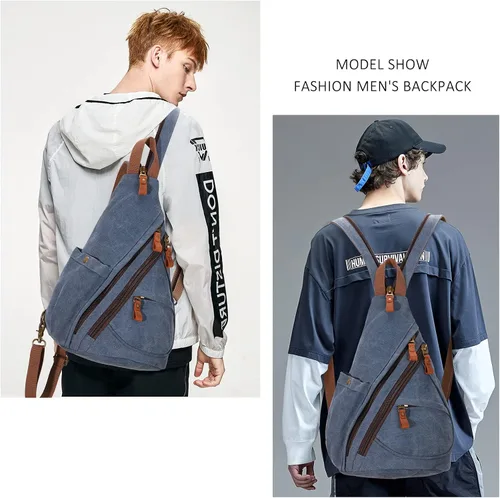 Miniatura 7 de KL928 Canvas Sling Bag - Small Crossbody Backpack Shoulder Casual Daypack Rucksack for Men Women