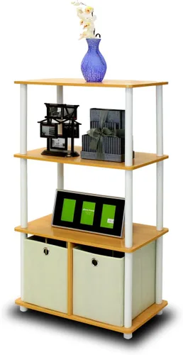 Miniatura 230 de Furinno Turn-N-Tube - Estantería de exhibición multiuso, de 4 niveles, con tubos clásicos, color nogal de Columbia y negro Columbia Nogal/Negro