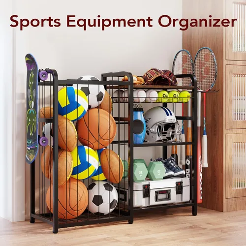 Miniatura 5 de Homsorout Garage Sports Equipment Organizer, Ball Storage for Gear and Toys, Large Capacity, Sports Organizer for Garage with Hooks and Baskets