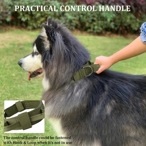 Miniatura 5 de Collar táctico para perro con asa - Collar militar ajustable de entrenamiento para perros de nailon suave y hebilla de metal resistente para perros