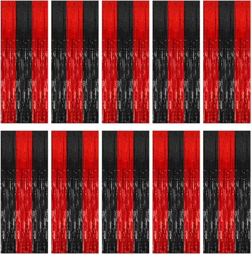 Miniatura 39 de Paquete de 2 cortinas de serpentinas negras para fiestas, telón de fondo de flecos de oropel de papel de aluminio, decoraciones para fiestas