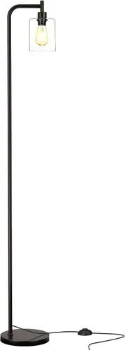 Miniatura 9 de Ziisee Lámpara de pie industrial con pantalla de cristal - Negra, bombillas LED, interruptor de pedal, fácil montaje negro (Clear-Black)