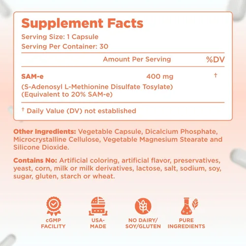 Miniatura 2 de Clear Formulas Bioactive SAM-e 400 mg - Suplemento SAM-e de alta resistencia con forma S, S biológicamente activa para el hígado y el estado